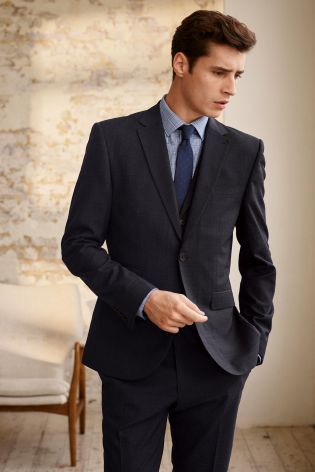 Navy Textured Skinny Fit Suit: Trousers
